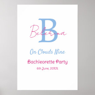 Poster bleu rose sur nuages neuf monogramme enterrement d