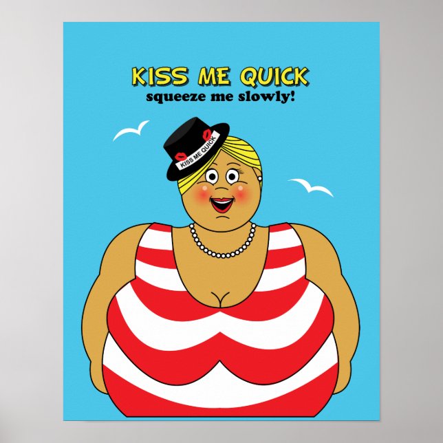 Poster Bleu Rouge Bleu Baiser-moi Humour maritime rapide (Devant)