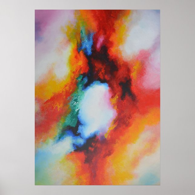 Poster Bleu rouge bleu vert Abstrait peinture (Devant)