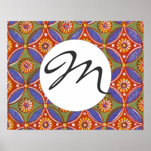 Poster Bleu rouge Rustique coloré Cercle Egypte Motif d'a