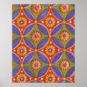 Poster Bleu rouge Rustique coloré Cercle Egypte Motif d'a
