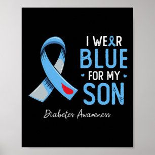 Poster Bleu ruban Je porte gris bleu pour mon fils diabèt