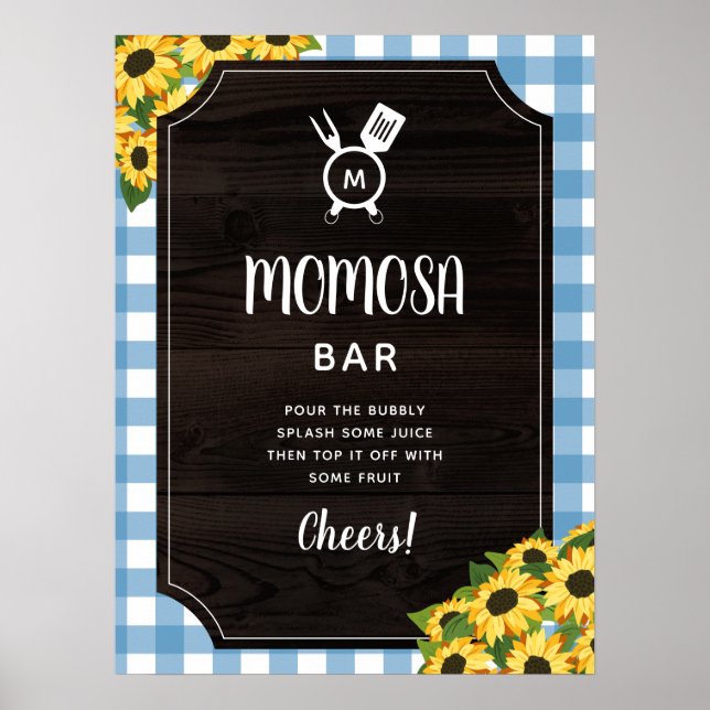 Poster Bleu rustique En vichy tournesols Monogramme Momos (Devant)