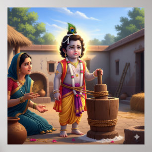 Poster Bleu Sacré traditionnel Damodara Bala Krishna