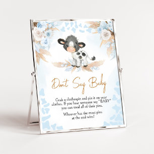 Poster Bleu Saint Baby shower de vache ne pas dire bébé