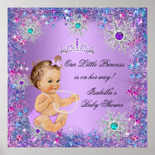 Poster Bleu sarcelle Violet Rose Princesse Baby Shower Br