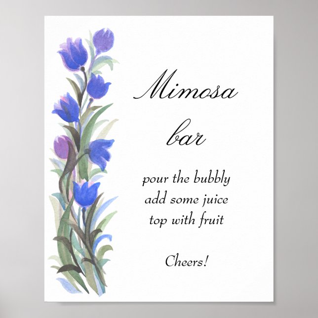 Poster Bleu sauge vert fleurs sauvages Mimosa bar (Devant)