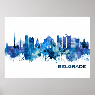 Poster Bleu Skyline de Belgrade Serbie