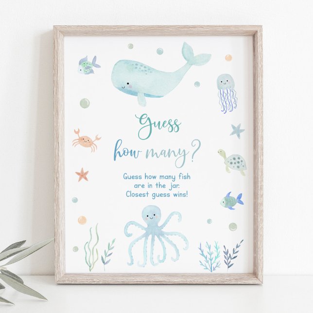 Poster Bleu sous la mer Anniversaire Devinez combien de j (Créateur téléchargé)