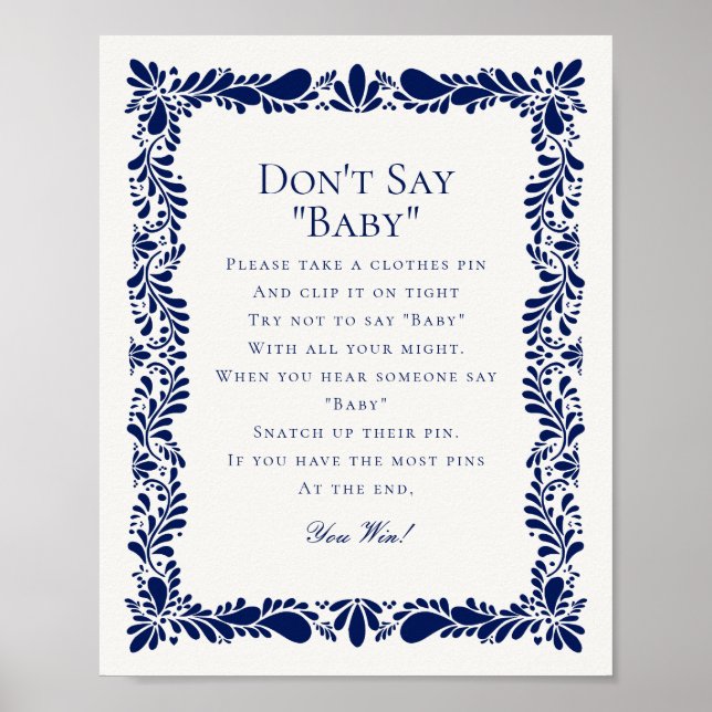Poster Bleu Talavera Carreaux Dont Dites Baby shower Jeu (Devant)