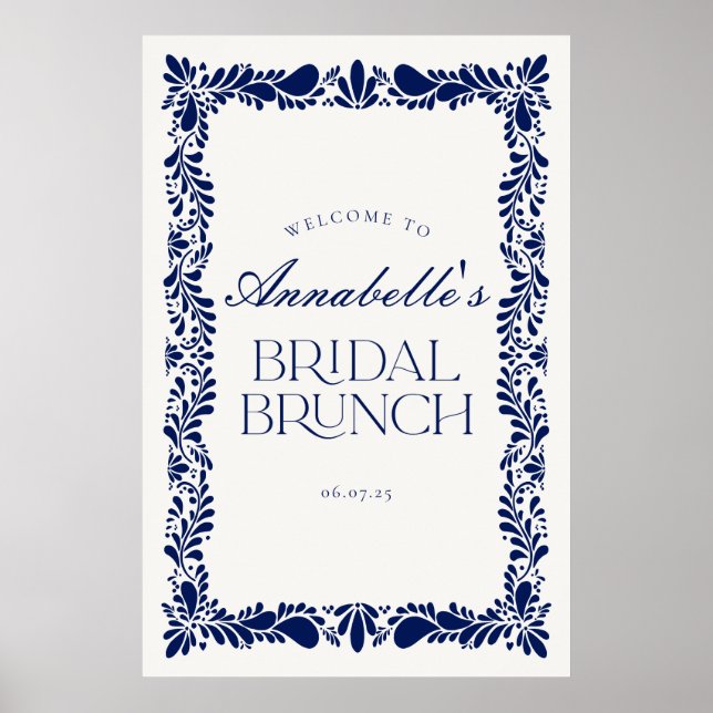 Poster Bleu Talavera Carrelage Fiesta Bridal Brunch Bienv (Devant)