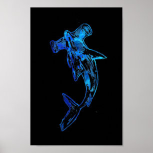 Poster Bleu tatouage requin marteau