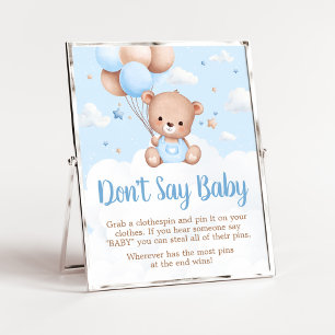 Poster Bleu Teddy Baby shower Ours Ne pas dire Bébé Signa