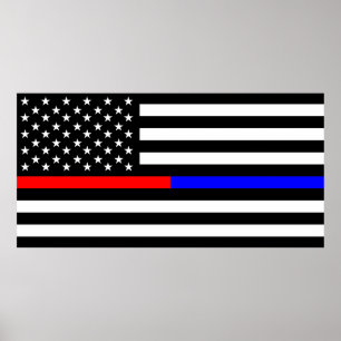 Poster bleu thin line polirefighter