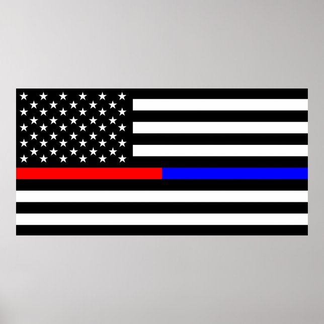 Poster bleu thin line polirefighter (Devant)