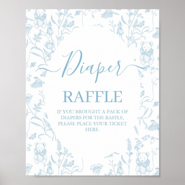 Poster Bleu Toile Ours Baby shower Garçon (Devant)