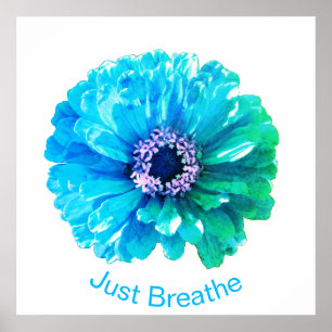 Poster Bleu Turquoise bleu rétro floral