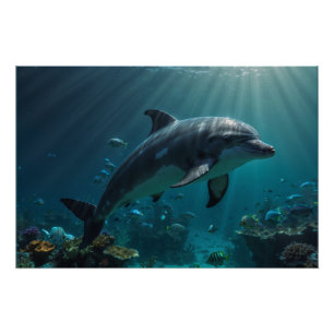 Poster Bleu turquoise Dauphin sous-marin Scène I