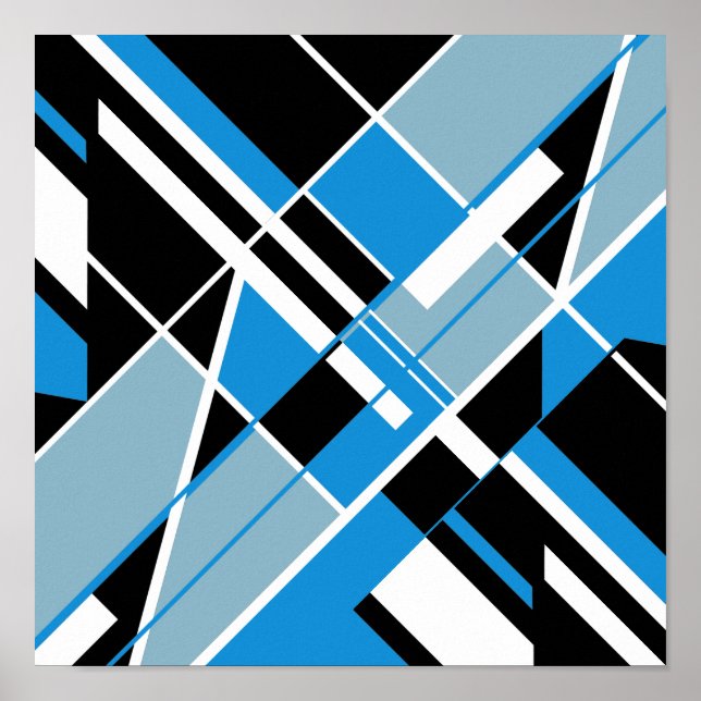 Poster Bleu Turquoise noir Diagonal Crisscross Design (Devant)