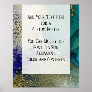 Poster Bleu, Turquoise, Vert & Or Encre Abstraite d'alcoo