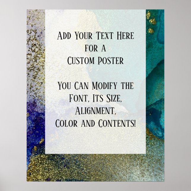 Poster Bleu, Turquoise, Vert & Or Encre Abstraite d'alcoo (Devant)