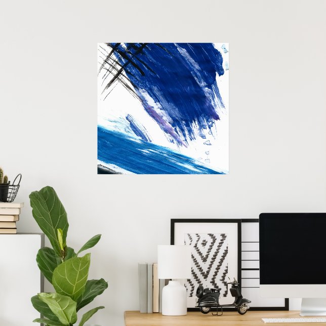 Poster Bleu vagues abstraite aquarelle art contemporain (Bureau à domicile)