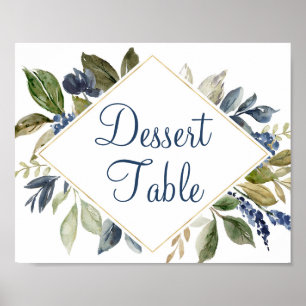 Poster Bleu vert doré feuillage dessert panneau de table
