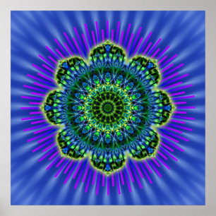 Poster bleu vert mandala   fleur royale