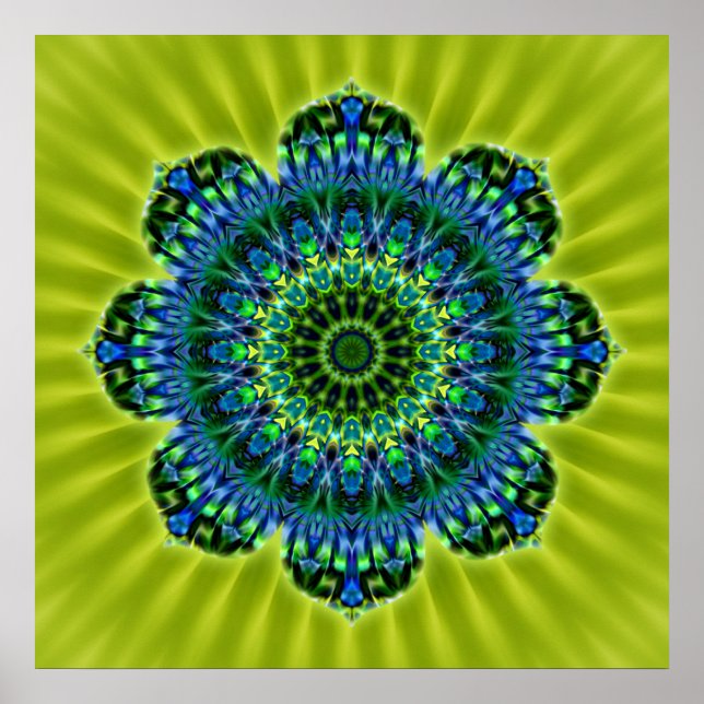 Poster bleu vert mandala | fleur vert clair (Devant)
