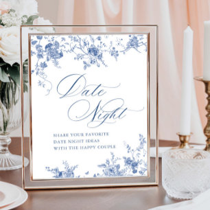 Poster Bleu Victorien Floral Français Date Idées de Nuit