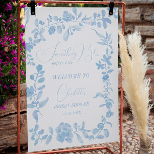 Poster Bleu vintage fleuri accueil douche nuptiale