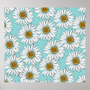 Poster Bleu Vintage marguerite