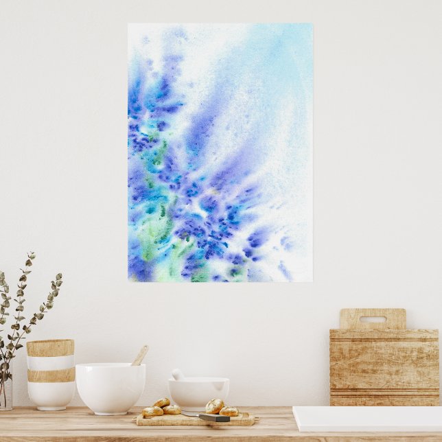 Poster Bleu Violet Champ de fleurs Aquarelle Abstraite (Cuisine)