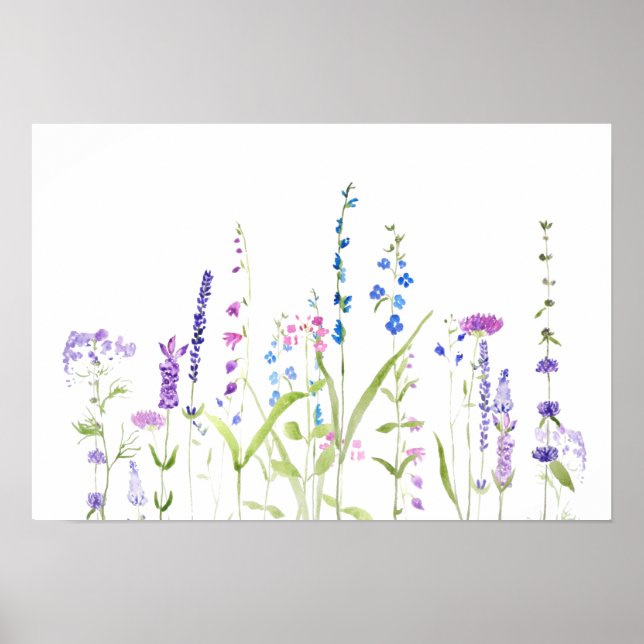 Poster bleu violet fleurs sauvages aquarelle peinture (Devant)