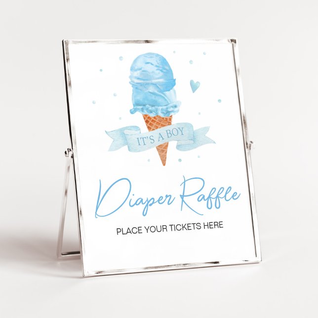 Poster Bleu Voici le Baby shower Scoop Raffle (Boy Ice Cream Baby Shower Diaper Raffle Sign)