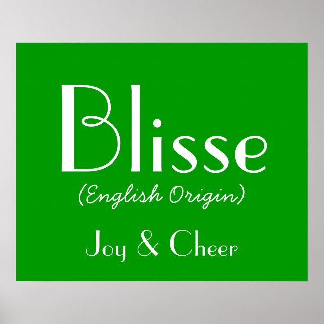 Poster Blisse Origine Anglaise Avec Signification En Vert (Devant)