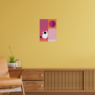 Poster Bloc de couleur d'oiseau moderne rose orange