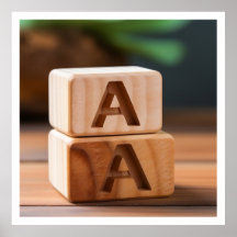 Bloc en bois avec lettres gravées 'a'