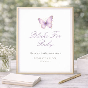 Poster Blocs de Baby Shower Papillon Or Violet pour Bébé