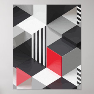 Poster Blocs géométriques monochromes et rouges