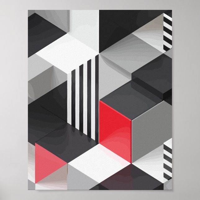 Poster Blocs géométriques monochromes et rouges (Devant)