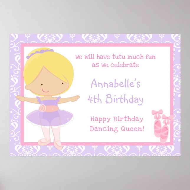 Poster Blonde Ballerina & Purple Damask Anniversaire (Devant)
