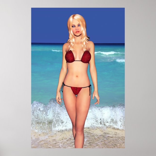 Poster Blonde Bikini Beach Babe (Devant)