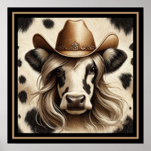 Poster Blonde Country Cow Girl Drôle
