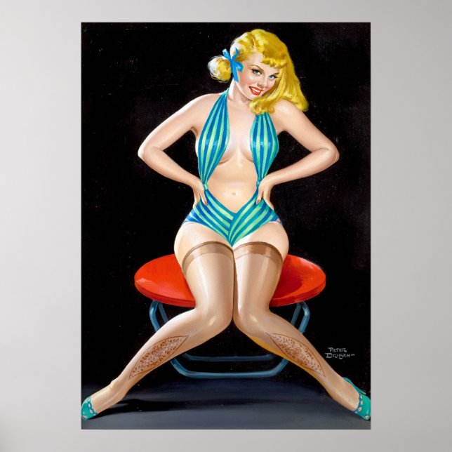 Poster Blonde dans les bas de la poche vers le haut (Devant)