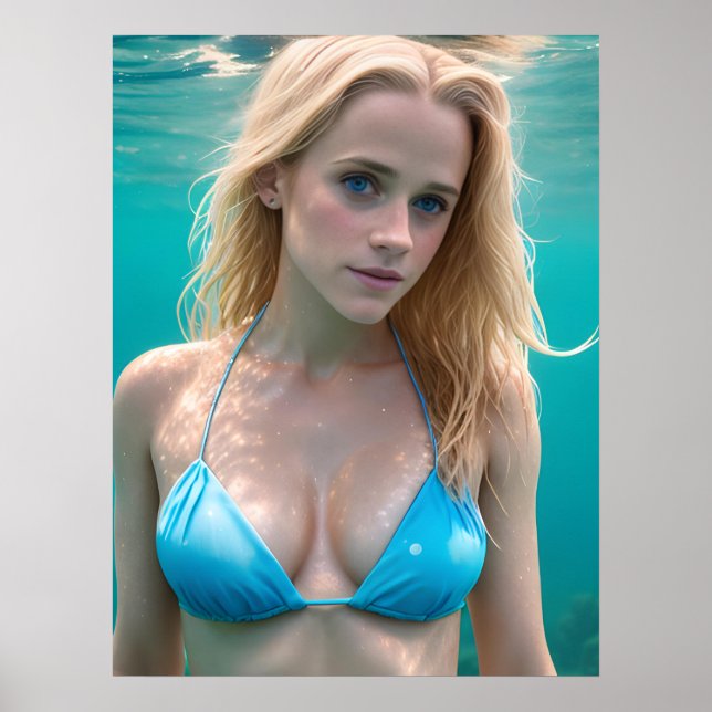 Poster Blonde dans une photographie sous-marine en bikini (Devant)