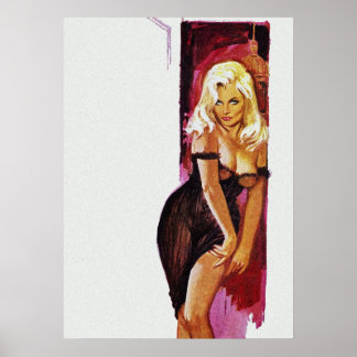 Poster Blonde Girl in Black Dress Pulp Cover Art