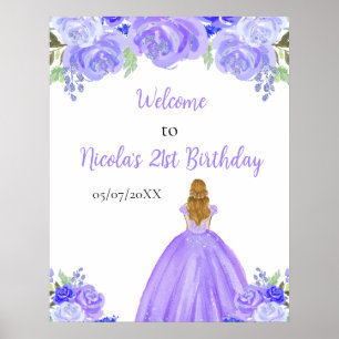Poster Blonde Hair Princess Purple Anniversaire Bienvenue