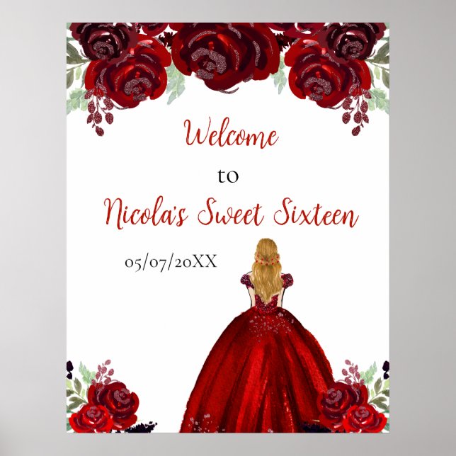 Poster Blonde Hair Princess Sweet sixteen rouge Bienvenue (Devant)