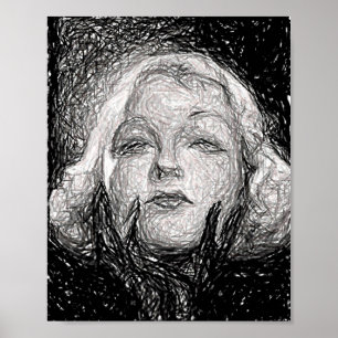 Poster Blonde Lady Porter des gants noirs original abstra
